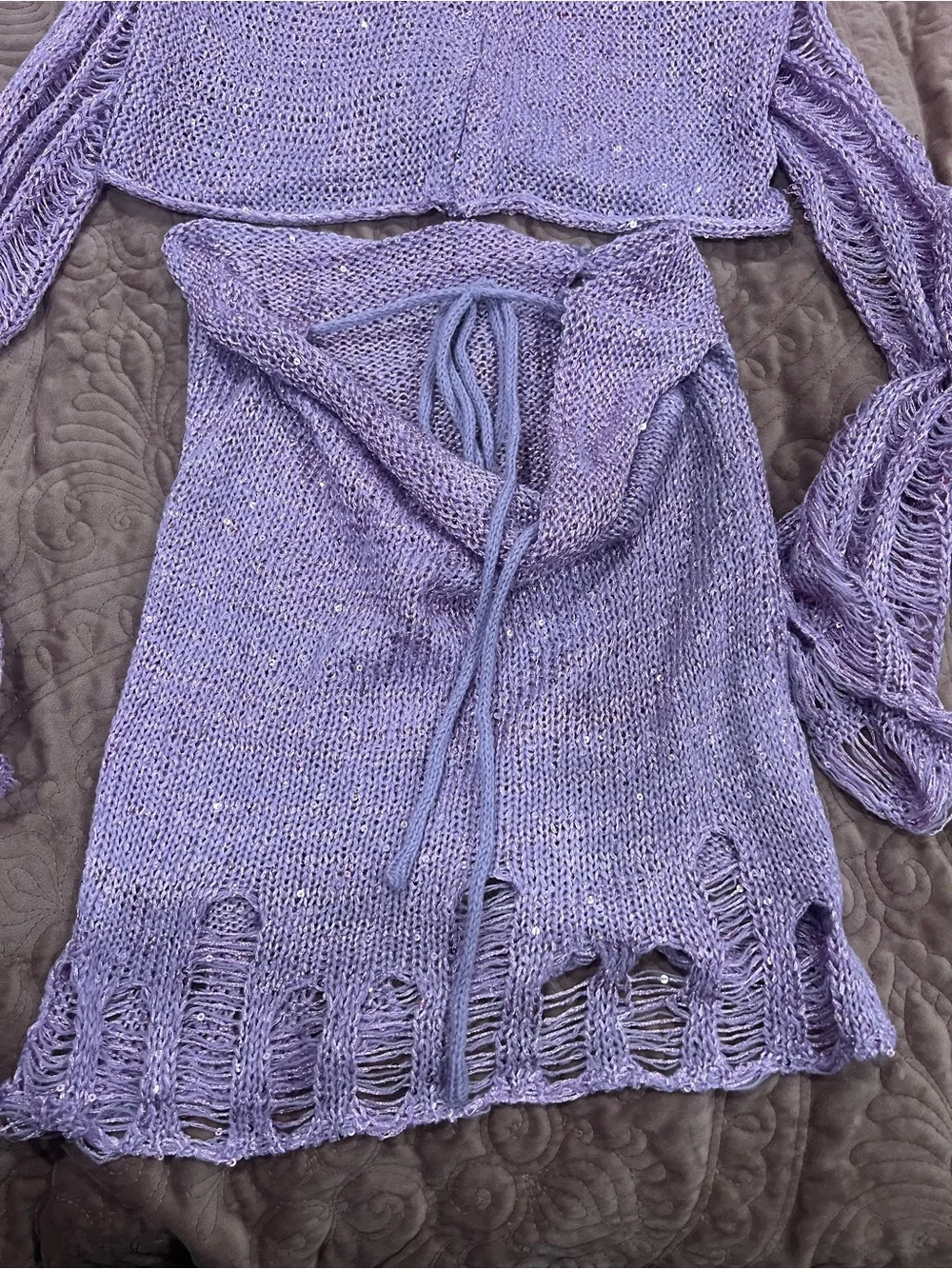 Lavender Knit three- Piece Crop Top & Skirt Set - Women Intimates & Sleepwear